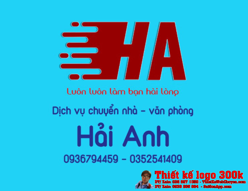 Thiết kế logo dịch vụ chuyển nhà Hải Anh với Monogram HA đỏ và slogan