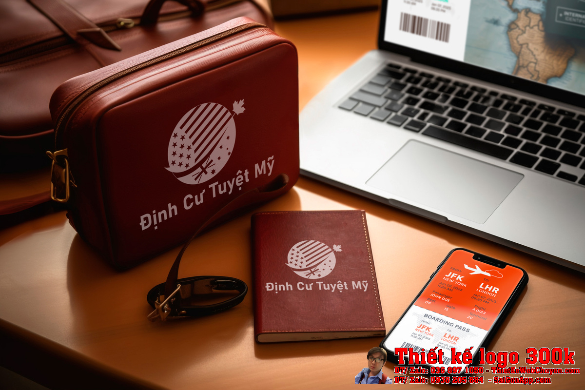 Ứng dụng Thiết kế logo định cư và du học Định Cư Tuyệt Mỹ trên văn phòng phẩm
