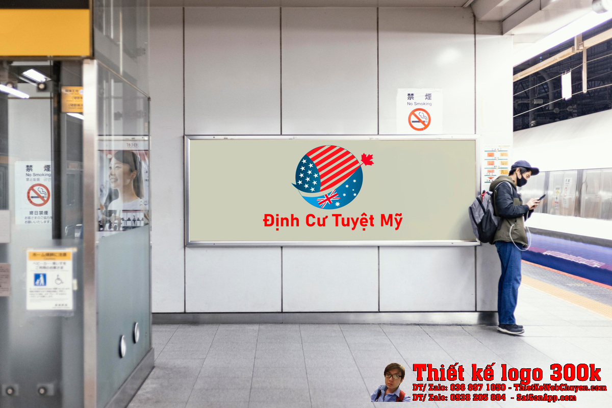 Phối cảnh Thiết kế logo định cư và du học Định Cư Tuyệt Mỹ trên tường