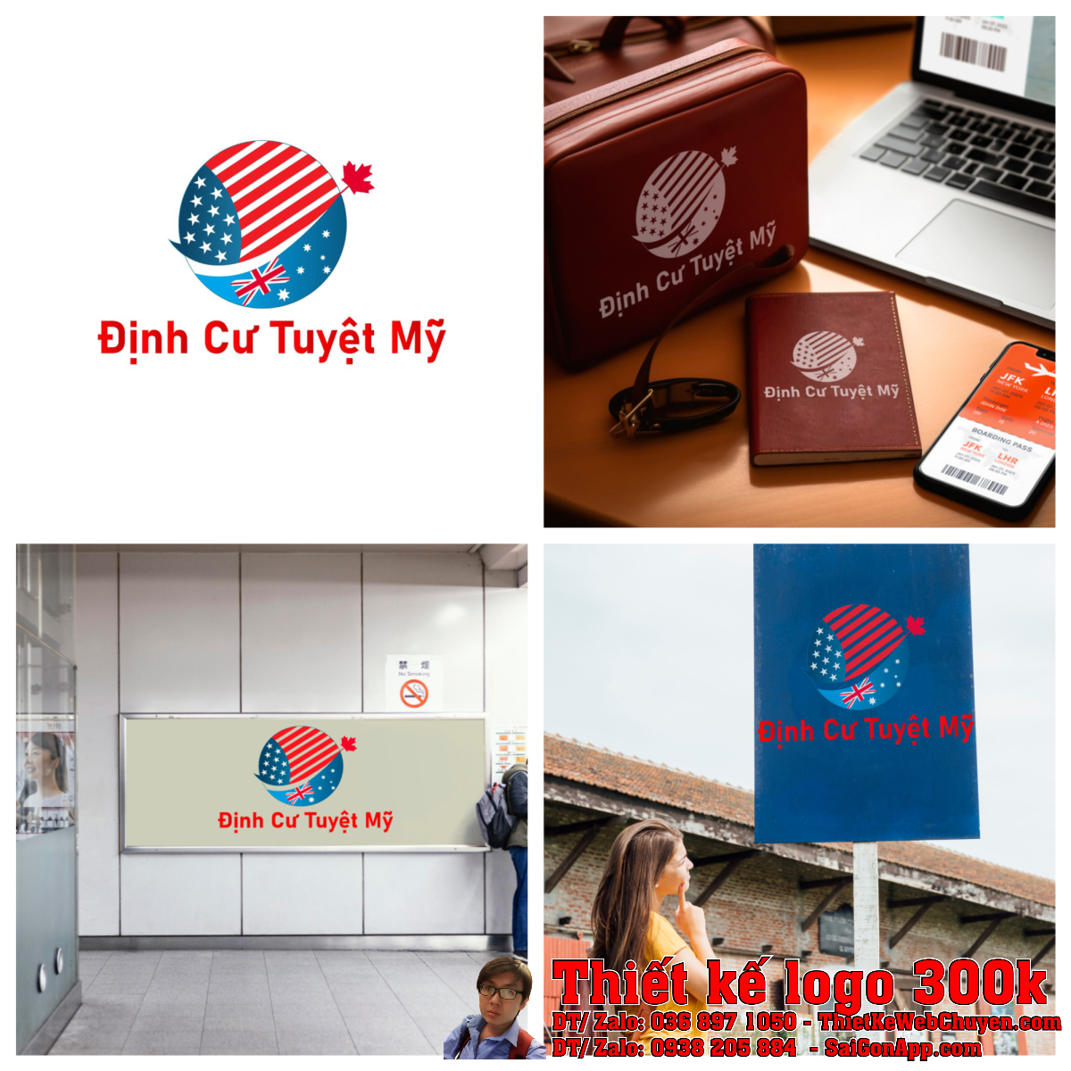 Tổng thể bộ nhận diện Thiết kế logo định cư và du học Định Cư Tuyệt Mỹ