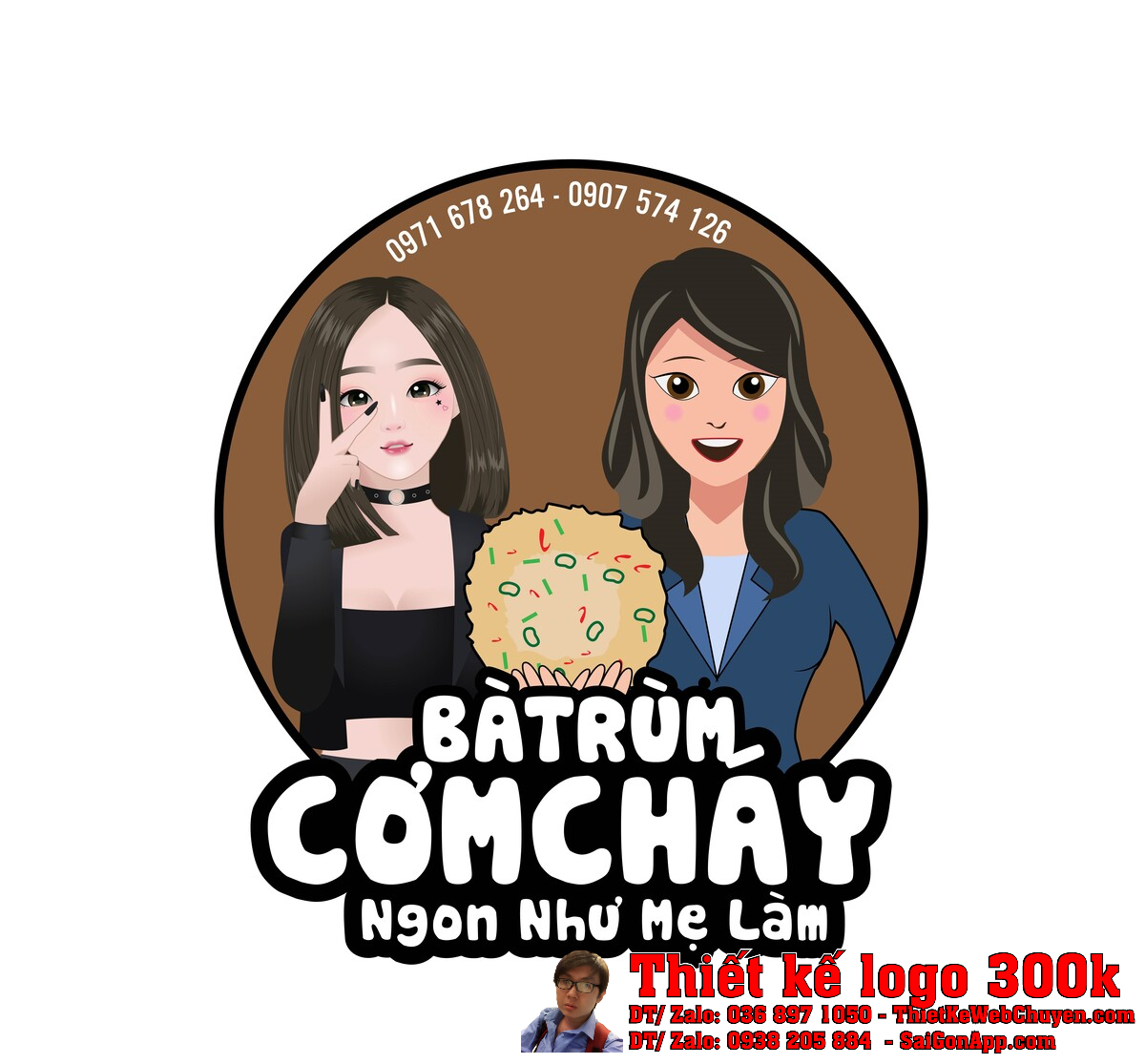 Thiết kế logo đồ ăn vặt Bà Trùm Cơm Cháy Logo Bà Trùm Cơm Cháy