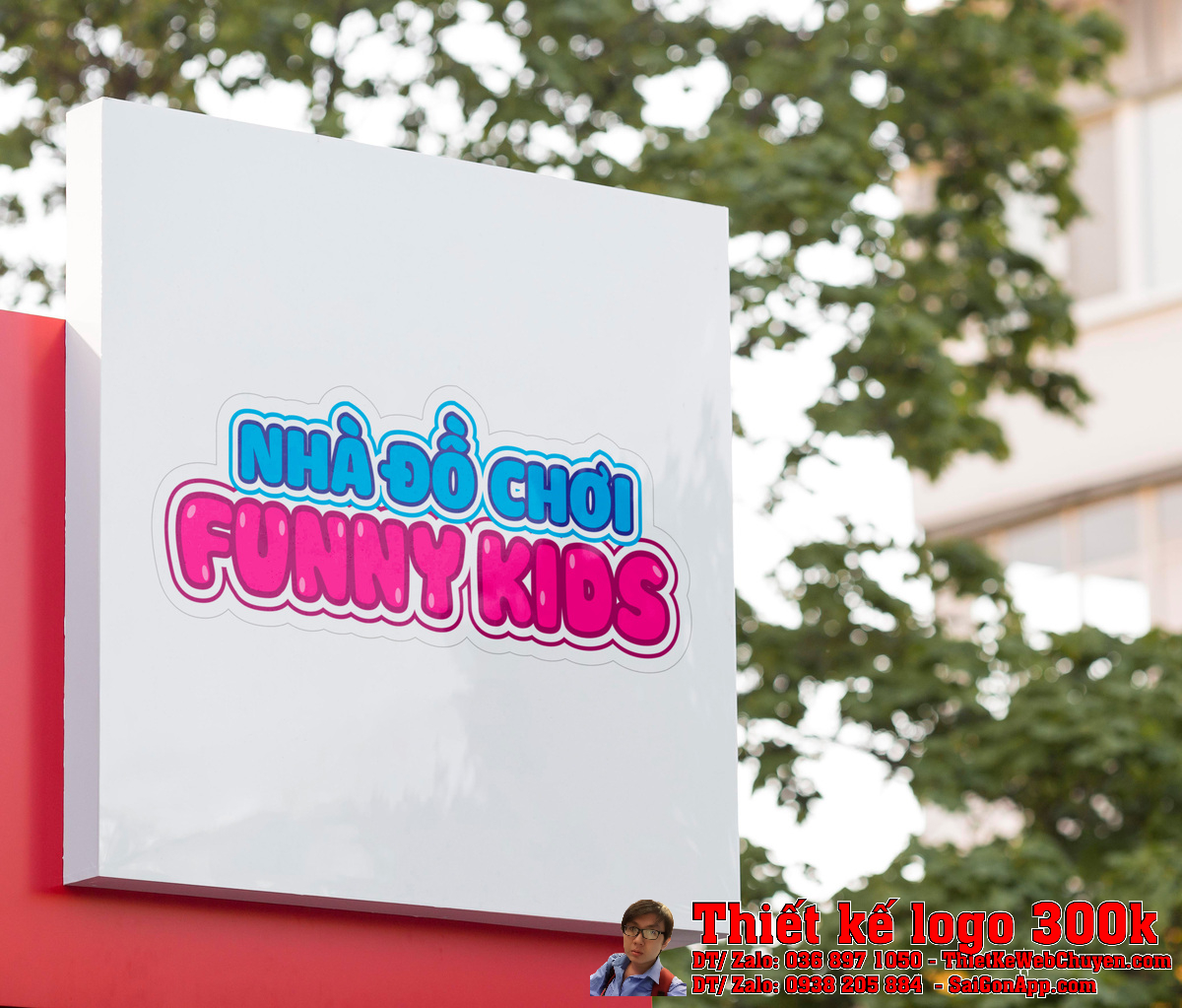 Phối cảnh Thiết kế logo đồ chơi trẻ em Nhà đồ chơi Funny Kids