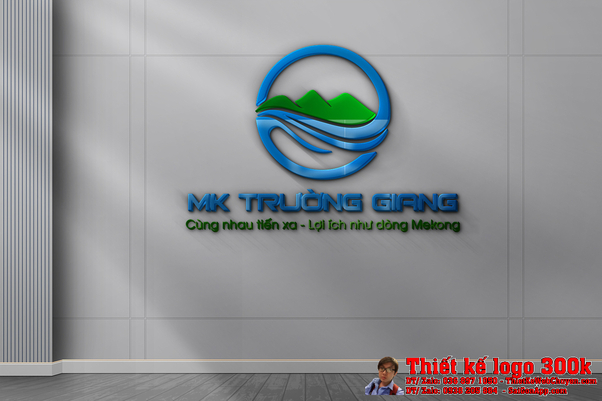 Phối cảnh logo trên nền tường văn phòng