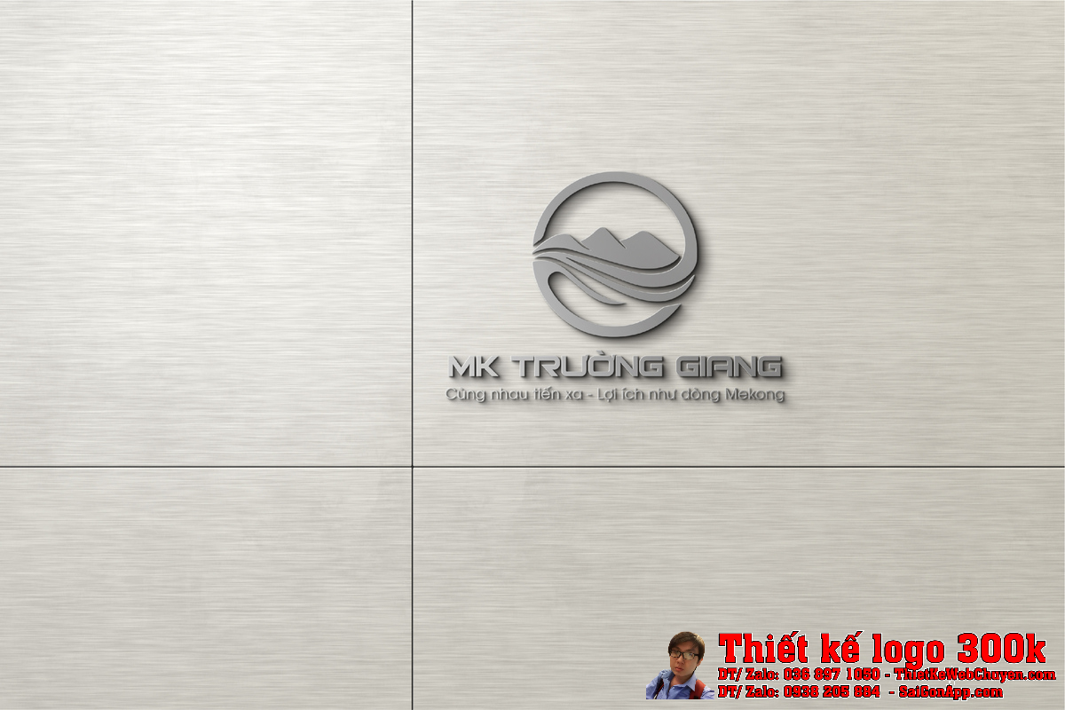 Mockup logo MK Trường Giang trên chất liệu kim loại