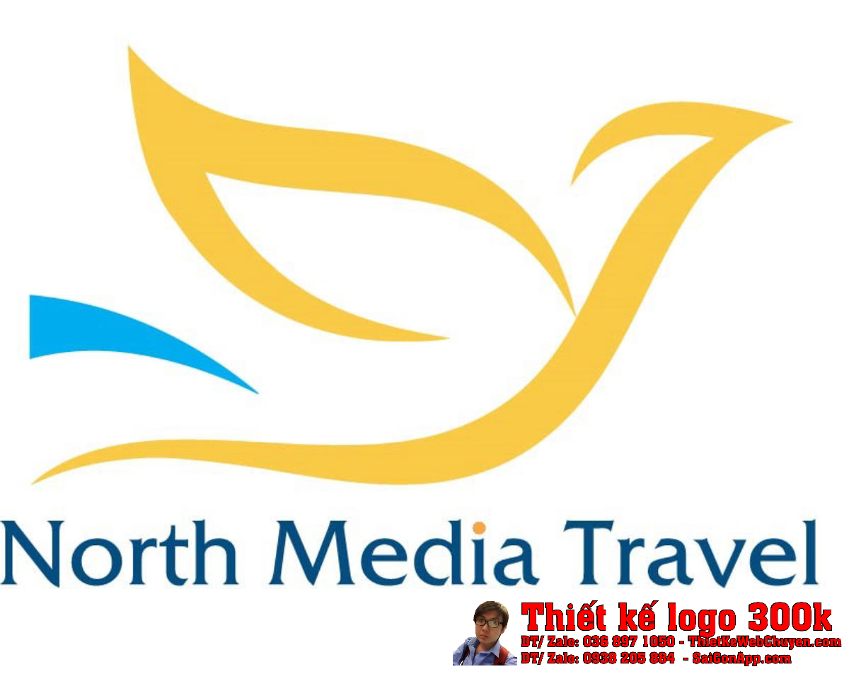 Thiết kế logo du lịch North Media Travel Logo Du Lịch North Media Travel - Phiên bản chim bay màu xanh dương và vàng