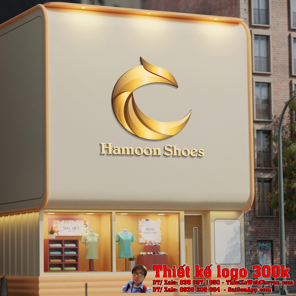 Phối cảnh Thiết kế logo giày dép Hamoon Shoes