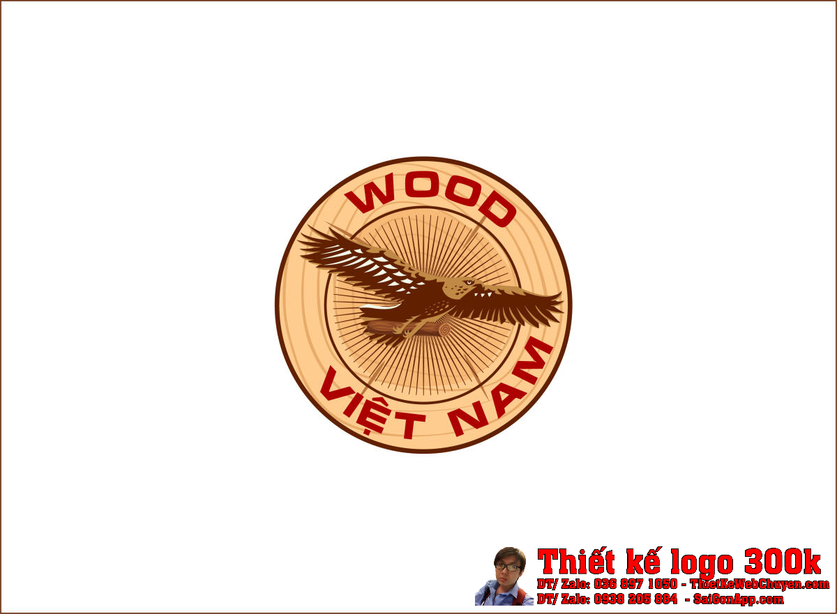 Mẫu Thiết kế logo gỗ WOOD VIỆT NAM với biểu tượng đại bàng