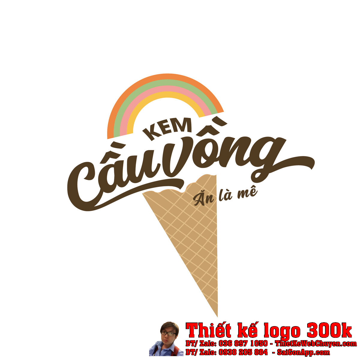Phối cảnh Thiết kế logo kem tươi Cầu Vồng trên bảng hiệu