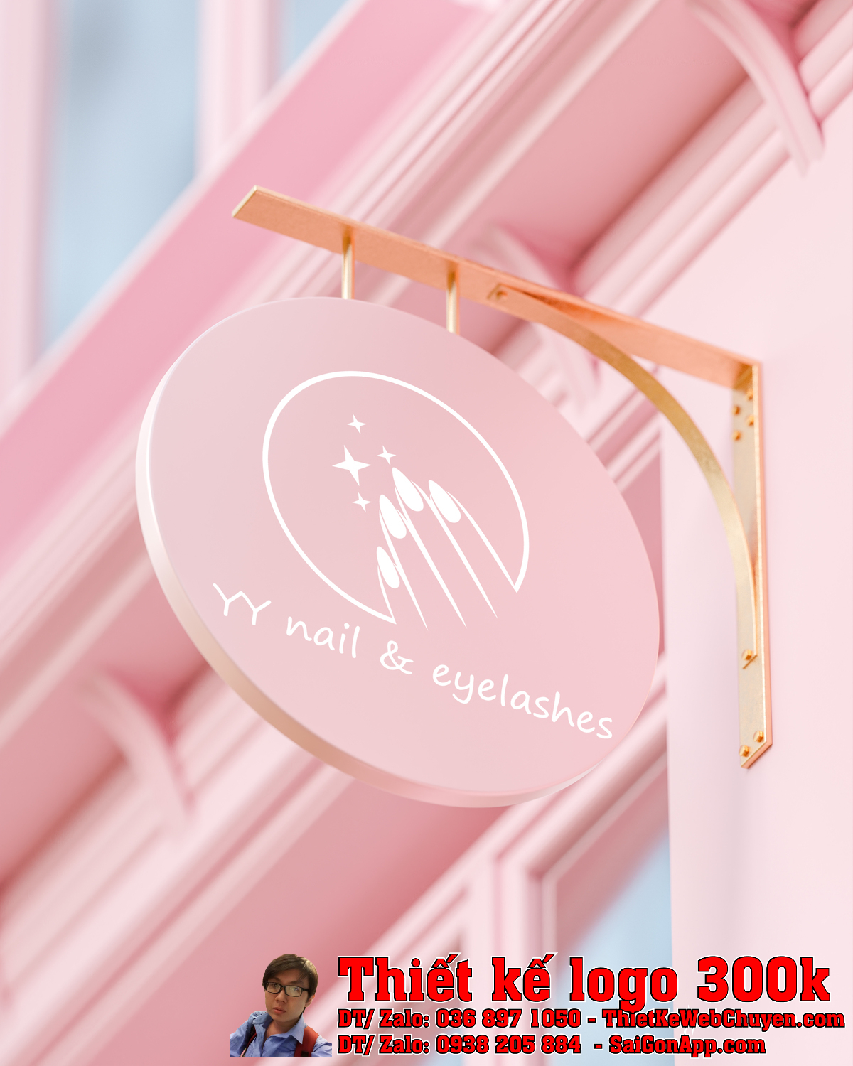 Thiết kế logo làm móng nối mi YY nail eyelashes trên nền danh thiếp