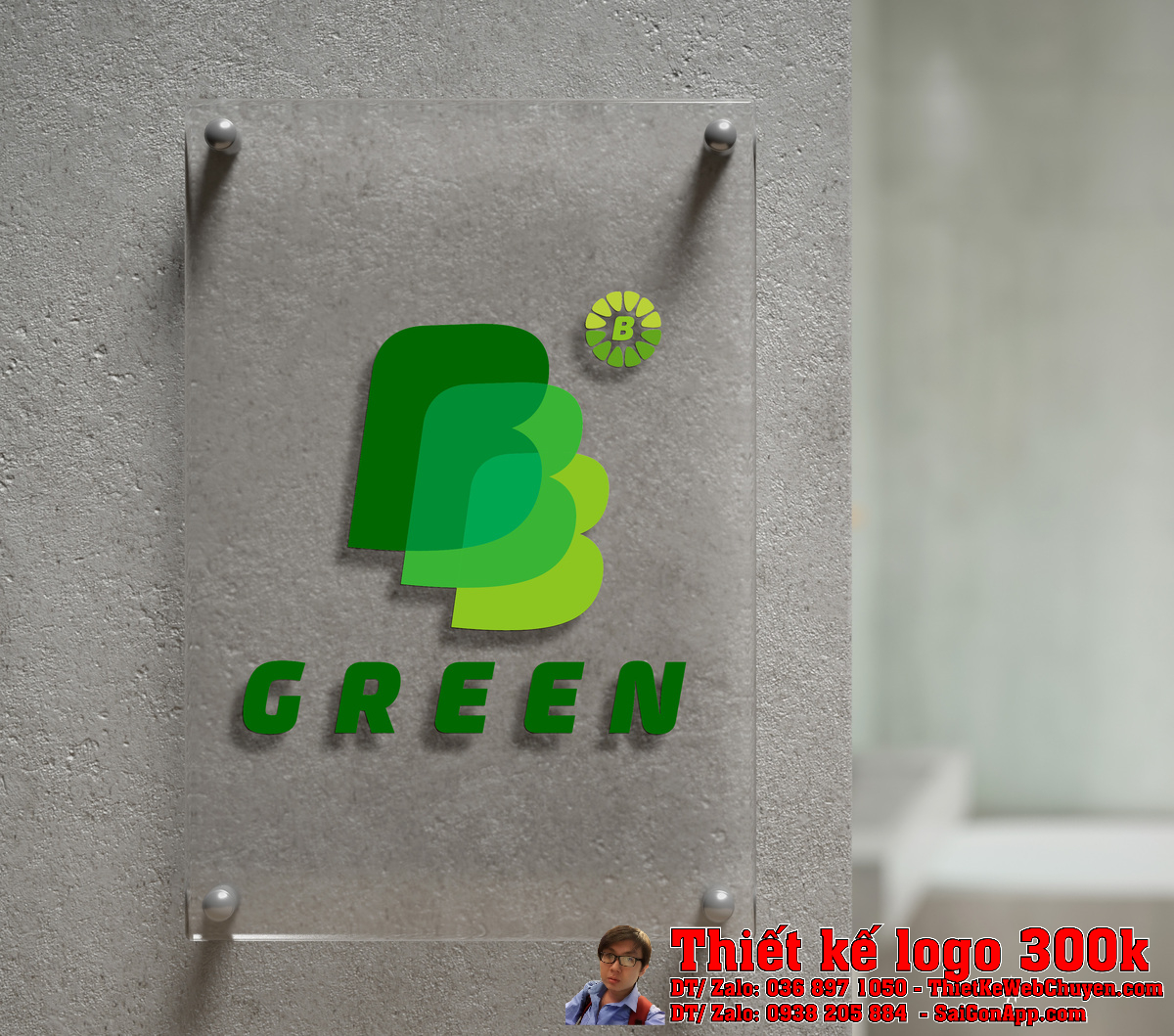 Thiết kế logo ngành cồn: Công ty 3B Green - Ứng dụng văn phòng