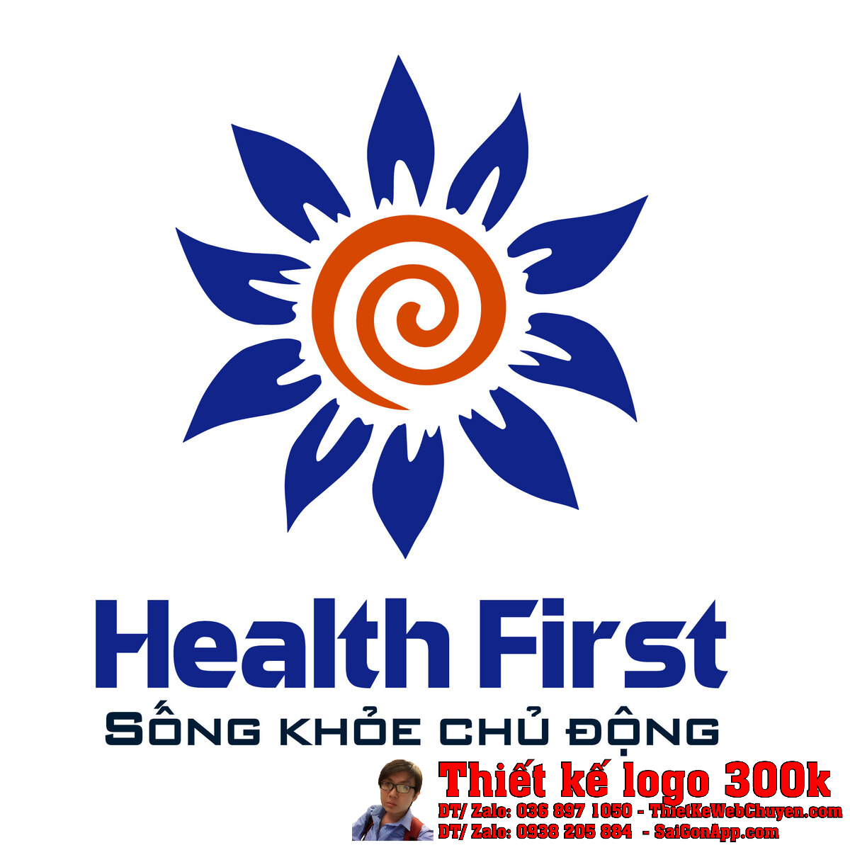 Thiết kế logo nhà đào tạo sức khỏe Health First trên nền trắng