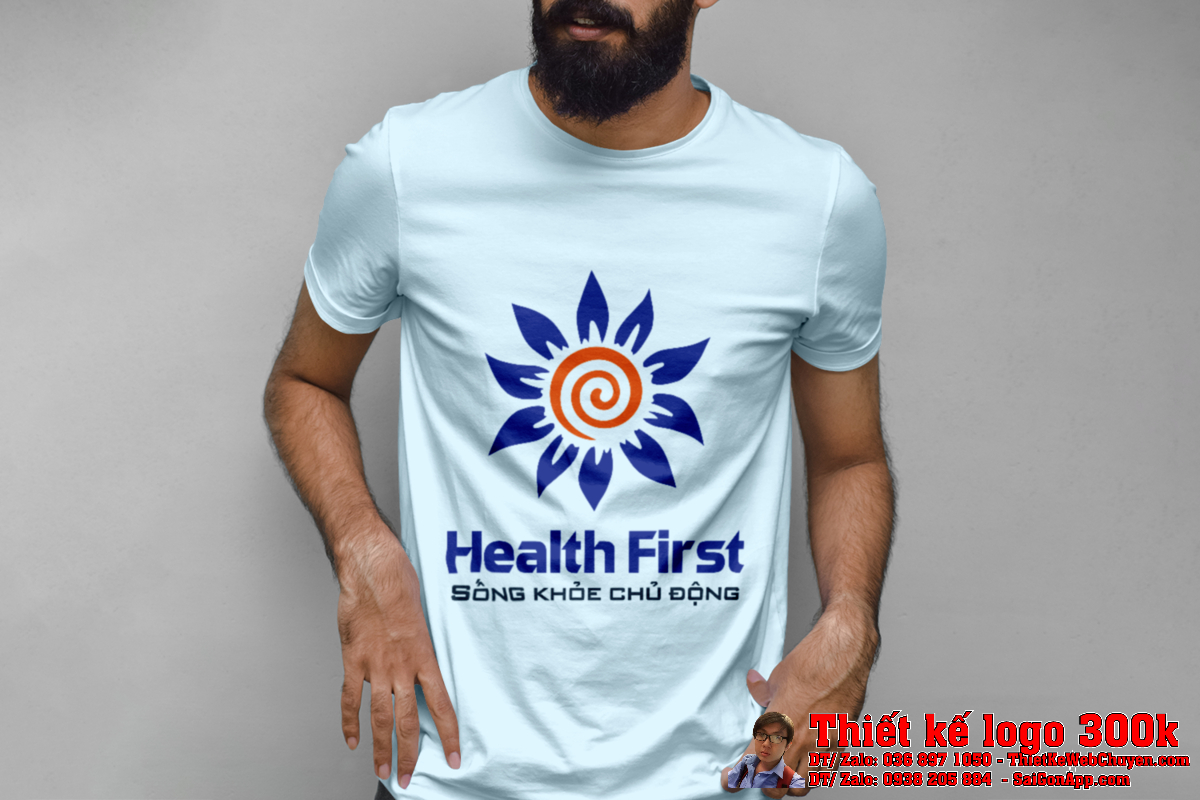 Ứng dụng logo Health First trên văn phòng phẩm
