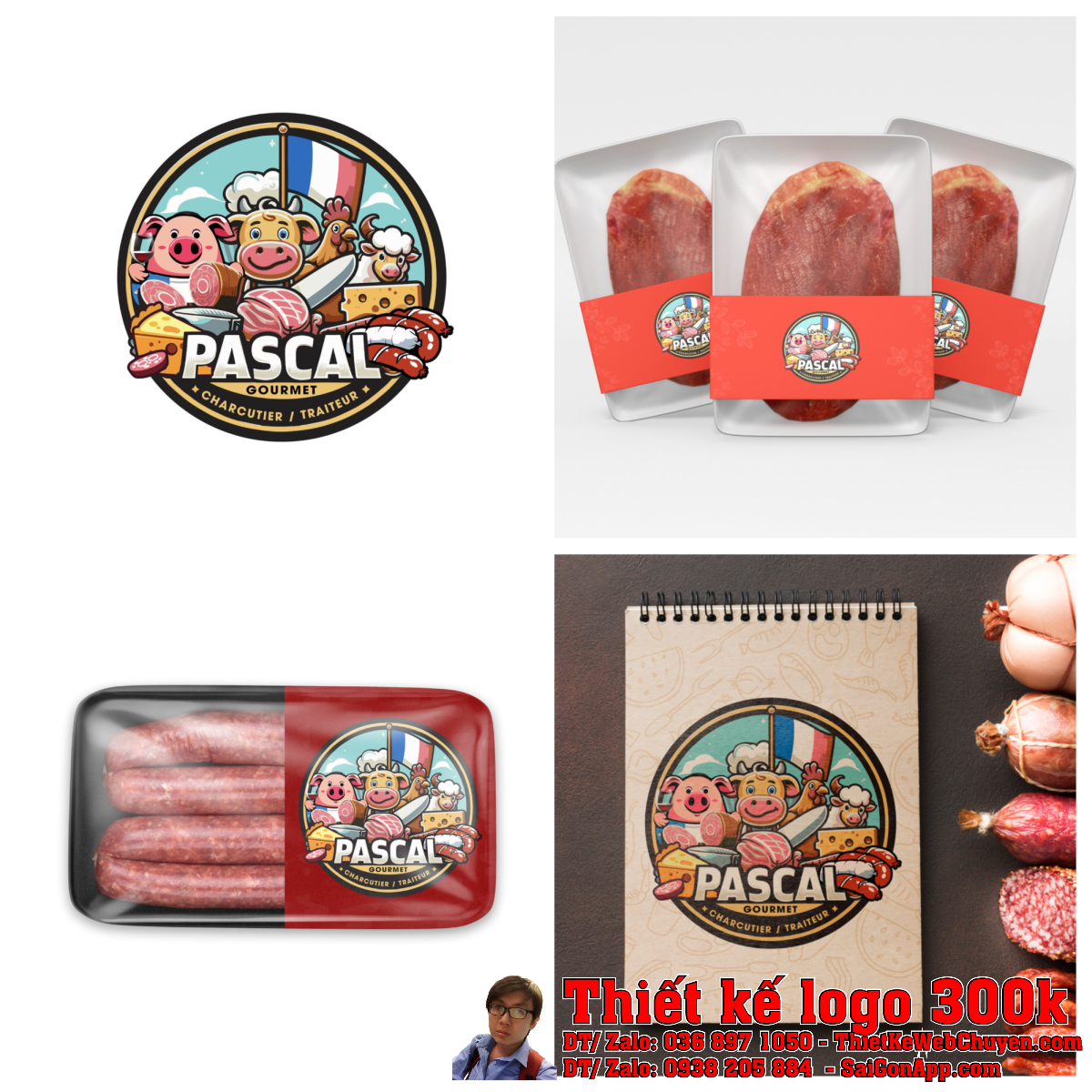 Phiên bản đen trắng của thiết kế logo nhà hàng món Tây Pascal