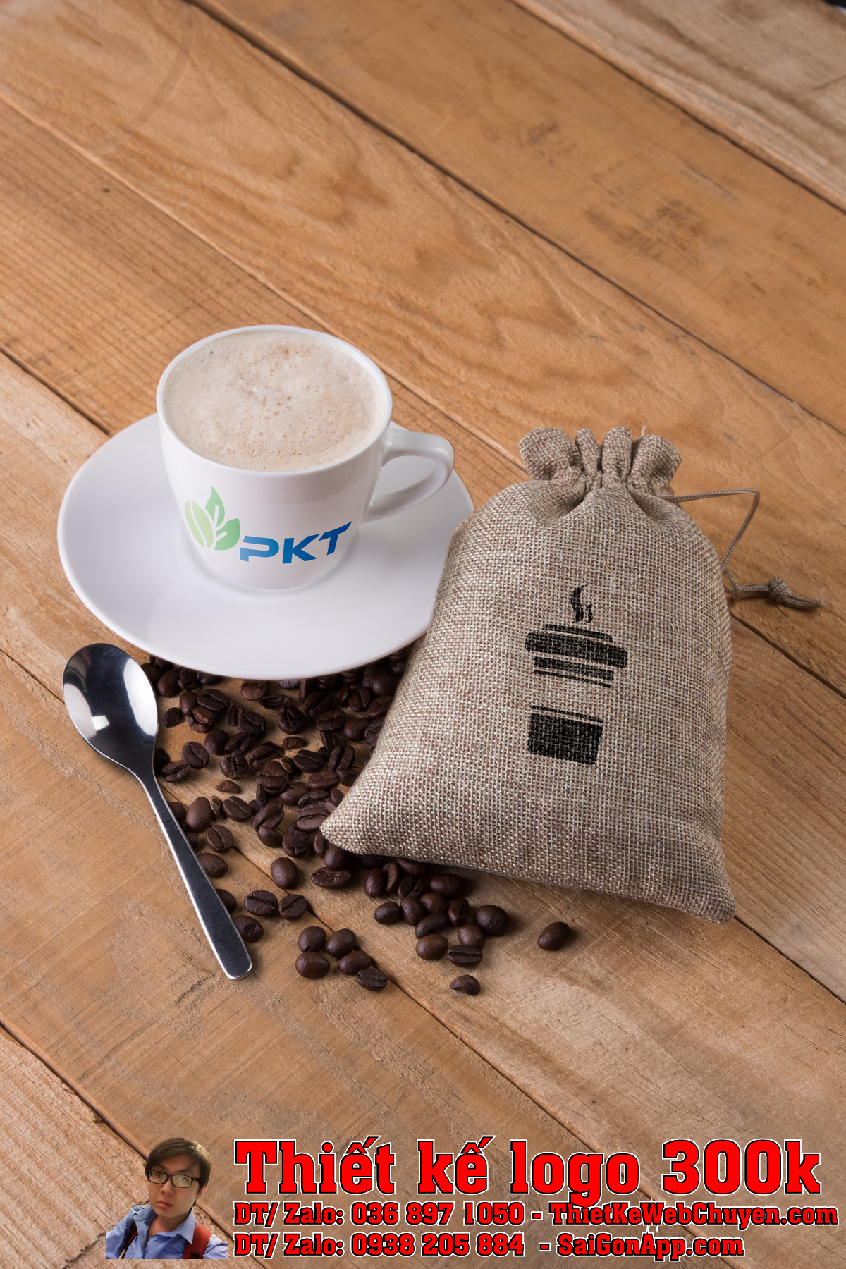 Thiết kế logo nông sản thực phẩm cà phê PKT mẫu 2