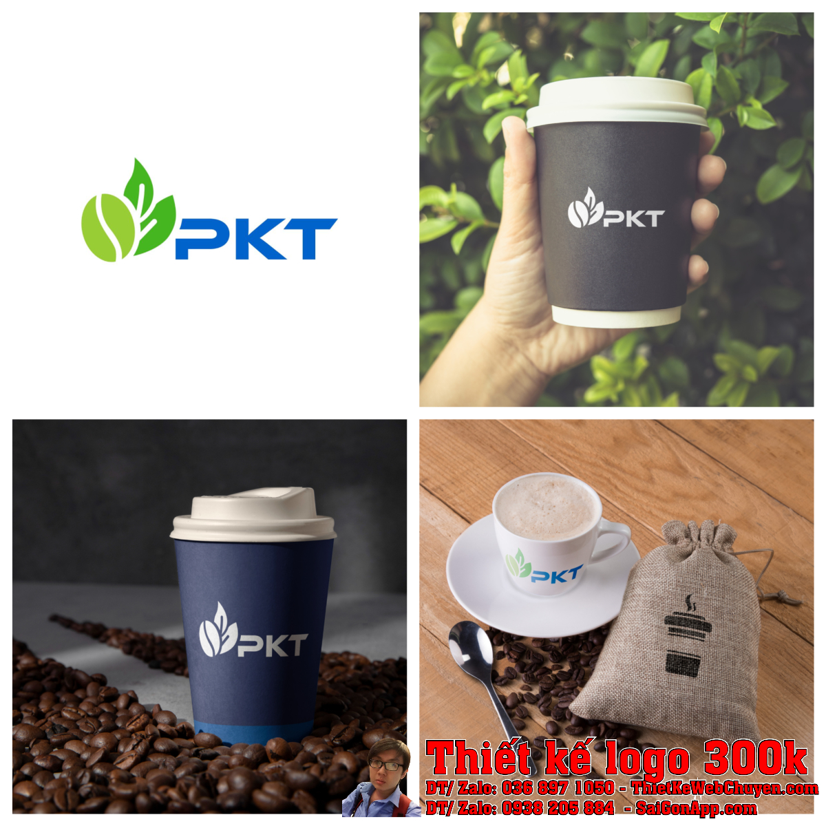 Thiết kế logo nông sản thực phẩm cà phê PKT mẫu 5