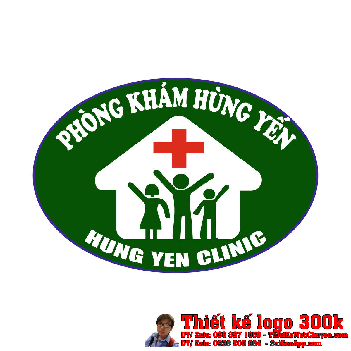 Phối cảnh Thiết kế logo phòng khám đa khoa Hùng Yến trên tường