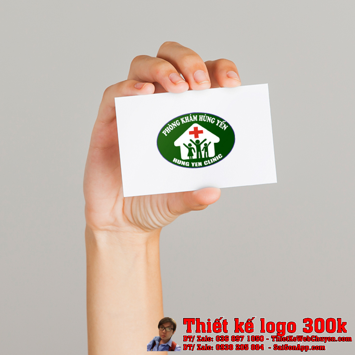 Thiết kế logo phòng khám đa khoa Hùng Yến trên ấn phẩm văn phòng