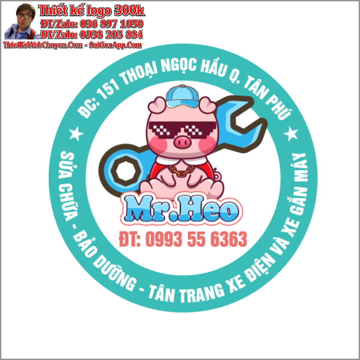Thiết kế logo sửa chữa, bảo dưỡng xe điện và xe máy Mr.Heo
