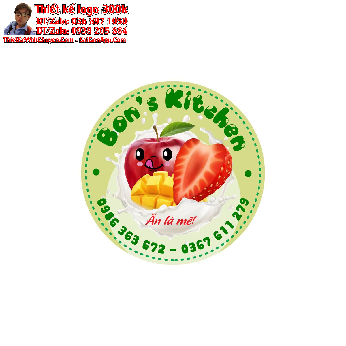 Thiết kế logo sữa chua nhà làm Bon's Kitchen