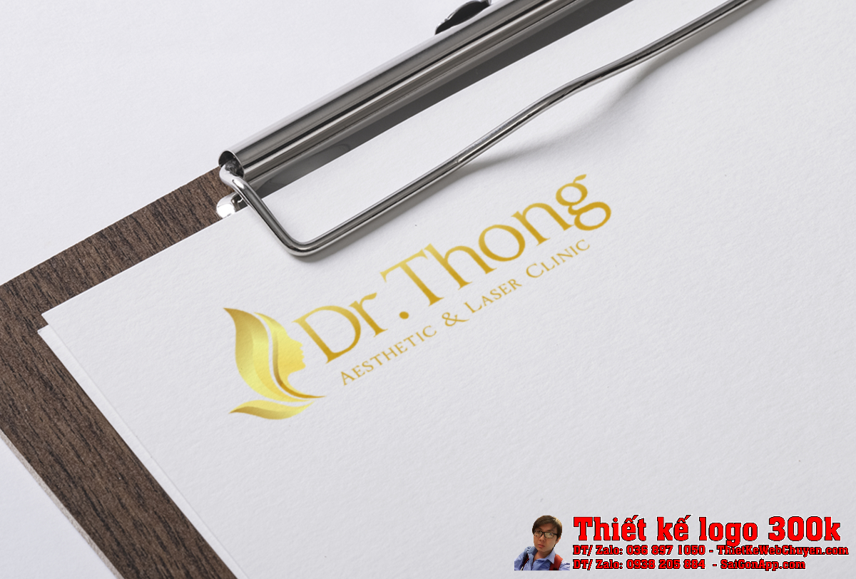 Phối cảnh văn phòng với logo Dr Thong