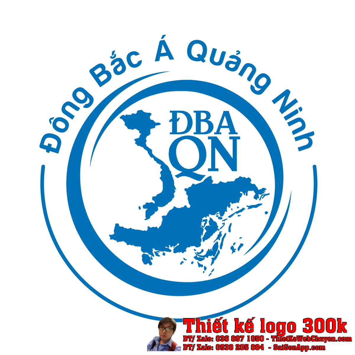 Thiết kế logo thiết bị điện và cơ khí Đông Bắc Á QN Thiết kế logo thiết bị điện và cơ khí Đông Bắc Á QN với bản đồ và chữ DBA QN