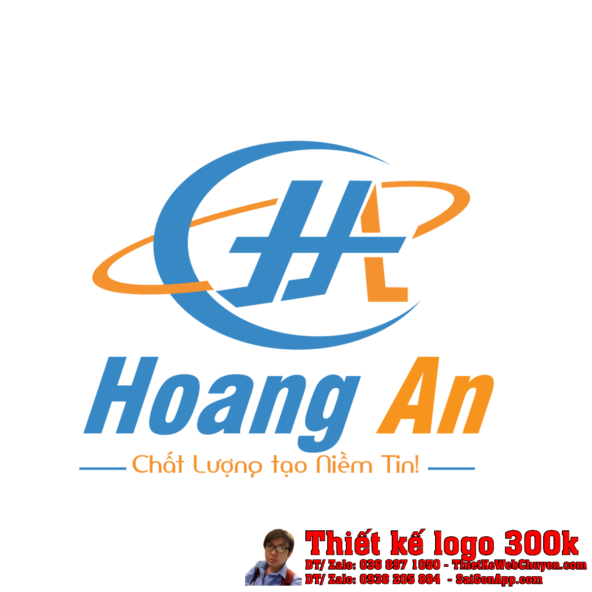Phiên bản chính Thiết kế logo thiết kế và nội thất HOÀNG AN với chữ lồng HA và vòng cung
