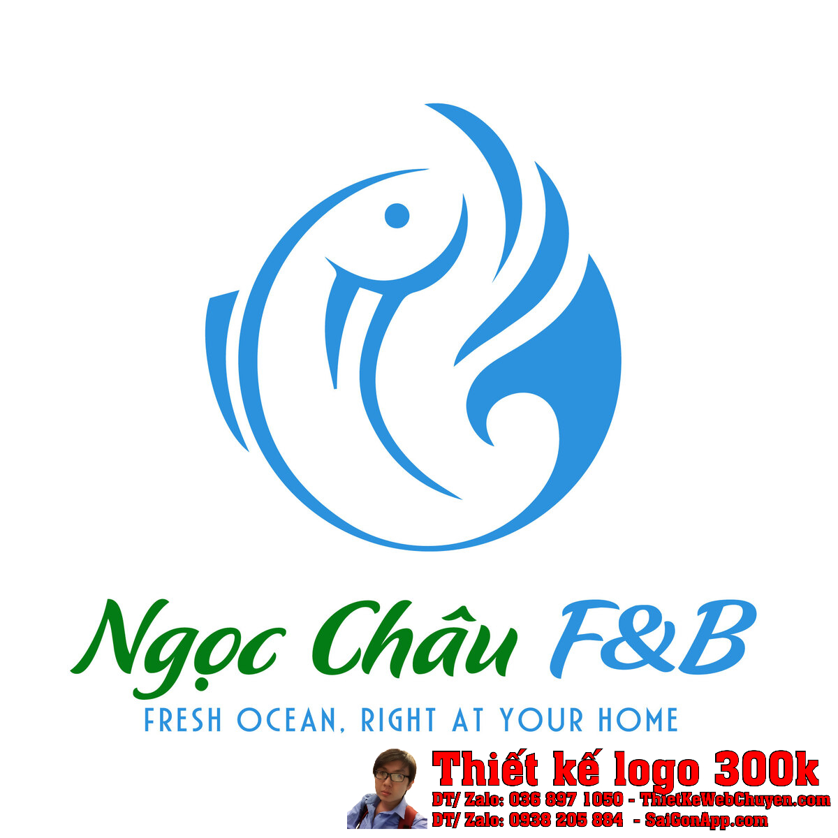 Chi tiết thiết kế logo thực phẩm đông lạnh Ngọc Châu FB trên nền trắng