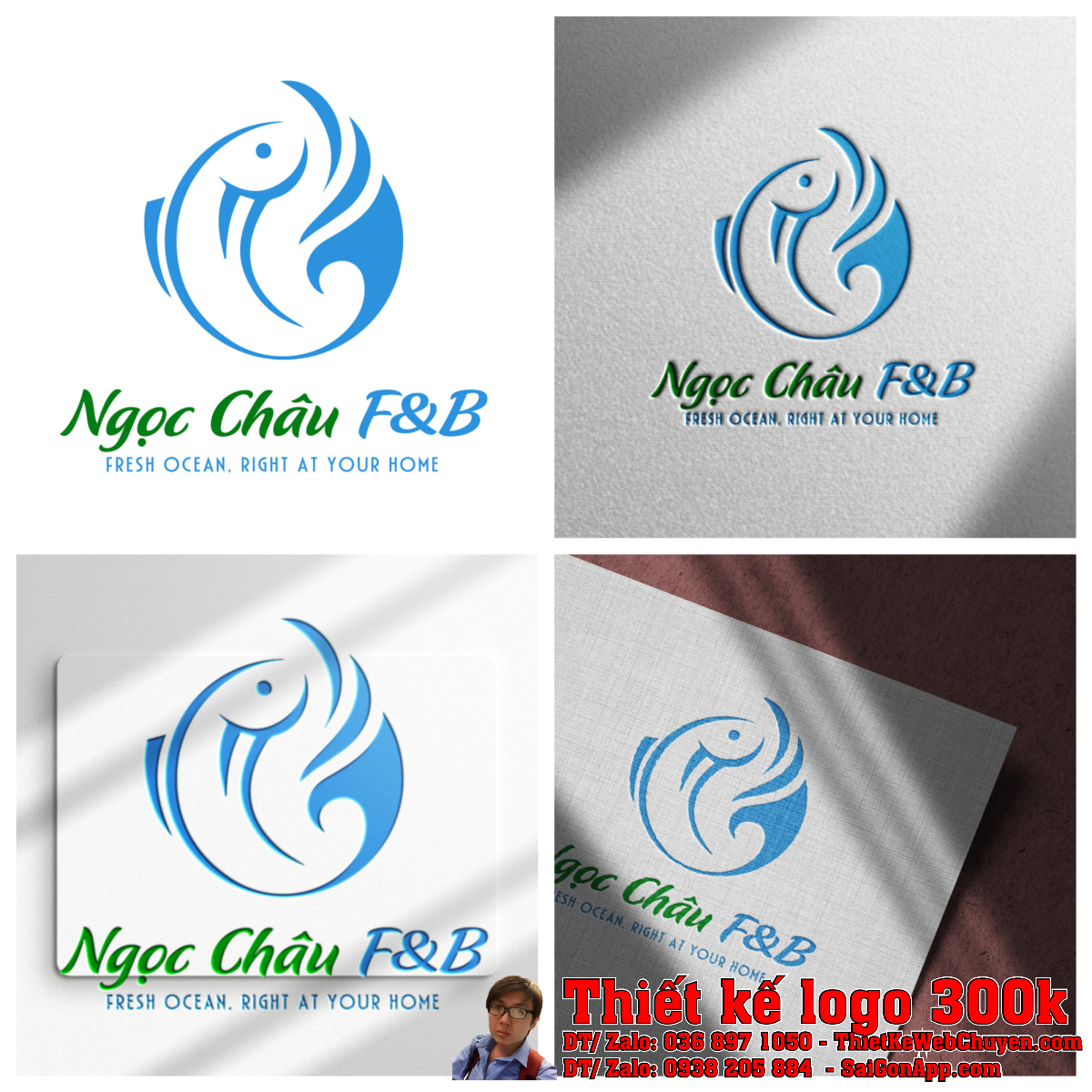 Toàn cảnh thiết kế logo thực phẩm đông lạnh Ngọc Châu FB