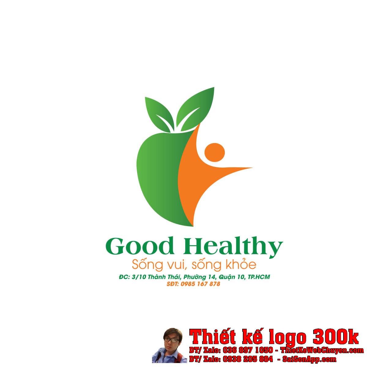 Thiết kế logo thực phẩm sạch Good Healthy Thiết kế logo thực phẩm sạch Good Healthy - Biểu tượng quả táo và con người