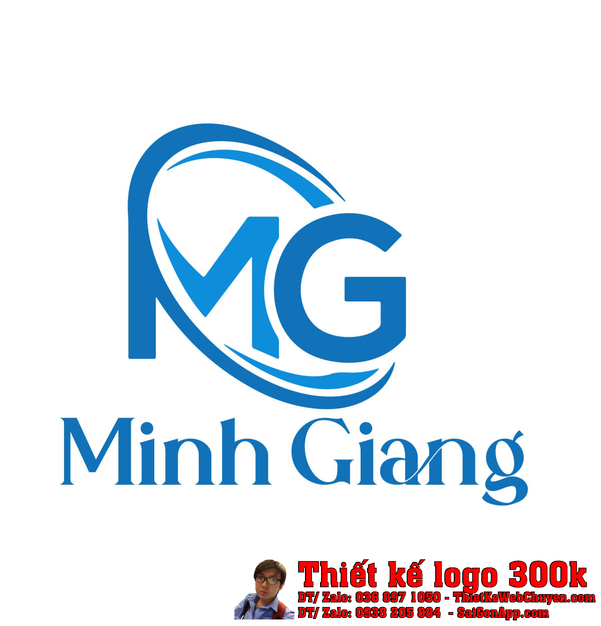 Thiết kế logo thương mại Minh Giang Thiết kế logo thương mại Minh Giang với chữ MG và vòng cung xanh
