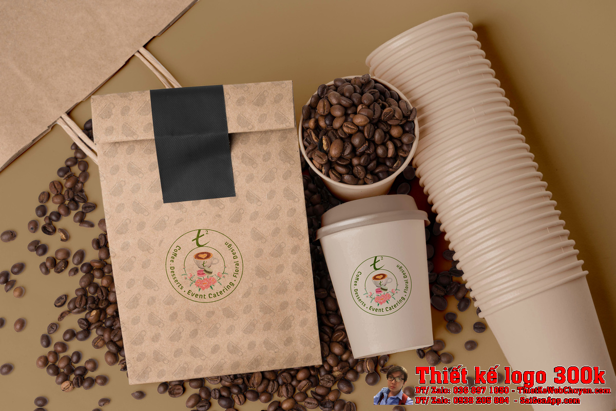 Biển hiệu sử dụng Thiết kế logo tiệm cà phê hoa tươi T2