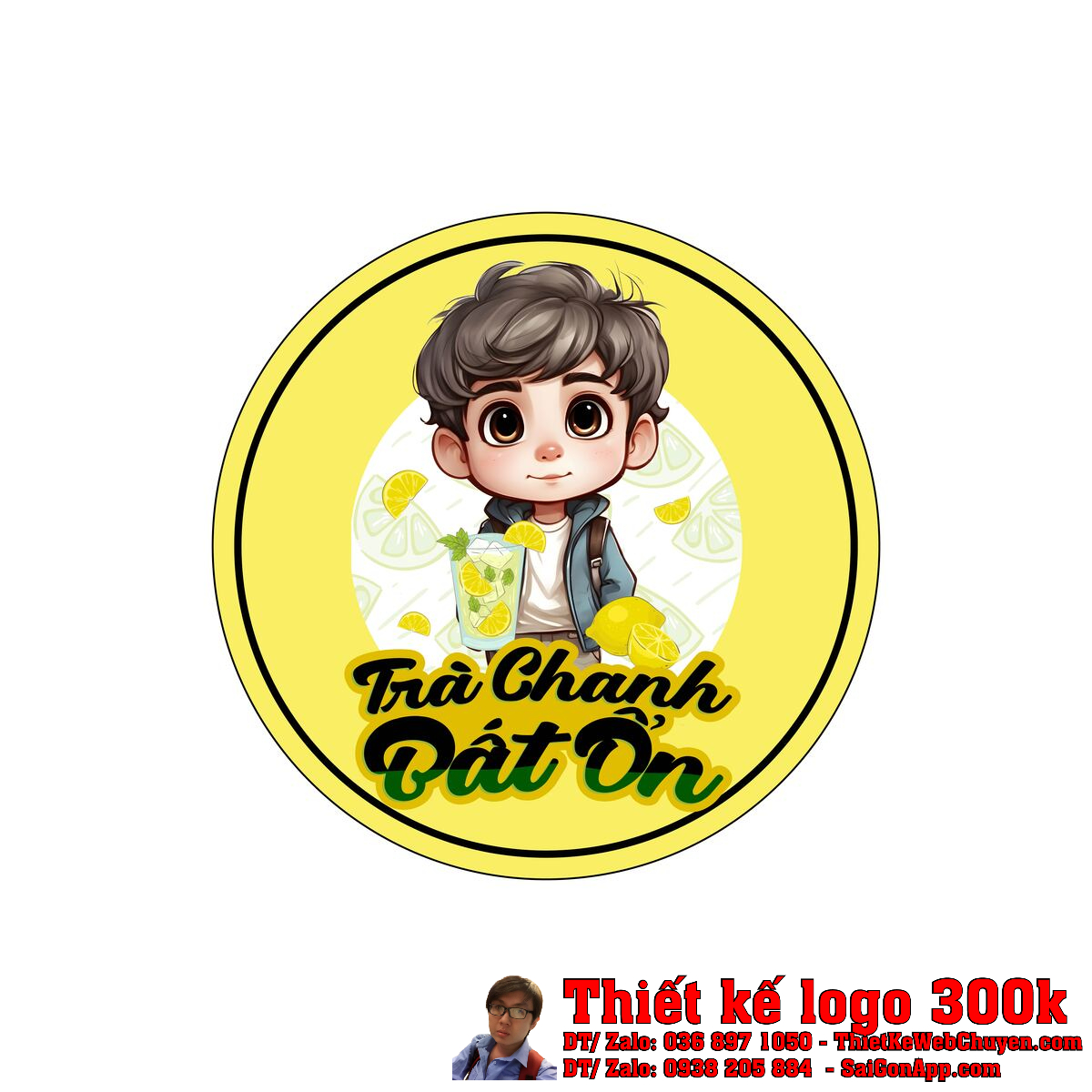 Tổng quan thiết kế logo trà chanh TRÀ CHANH BẤT ỔN màu vàng chủ đạo