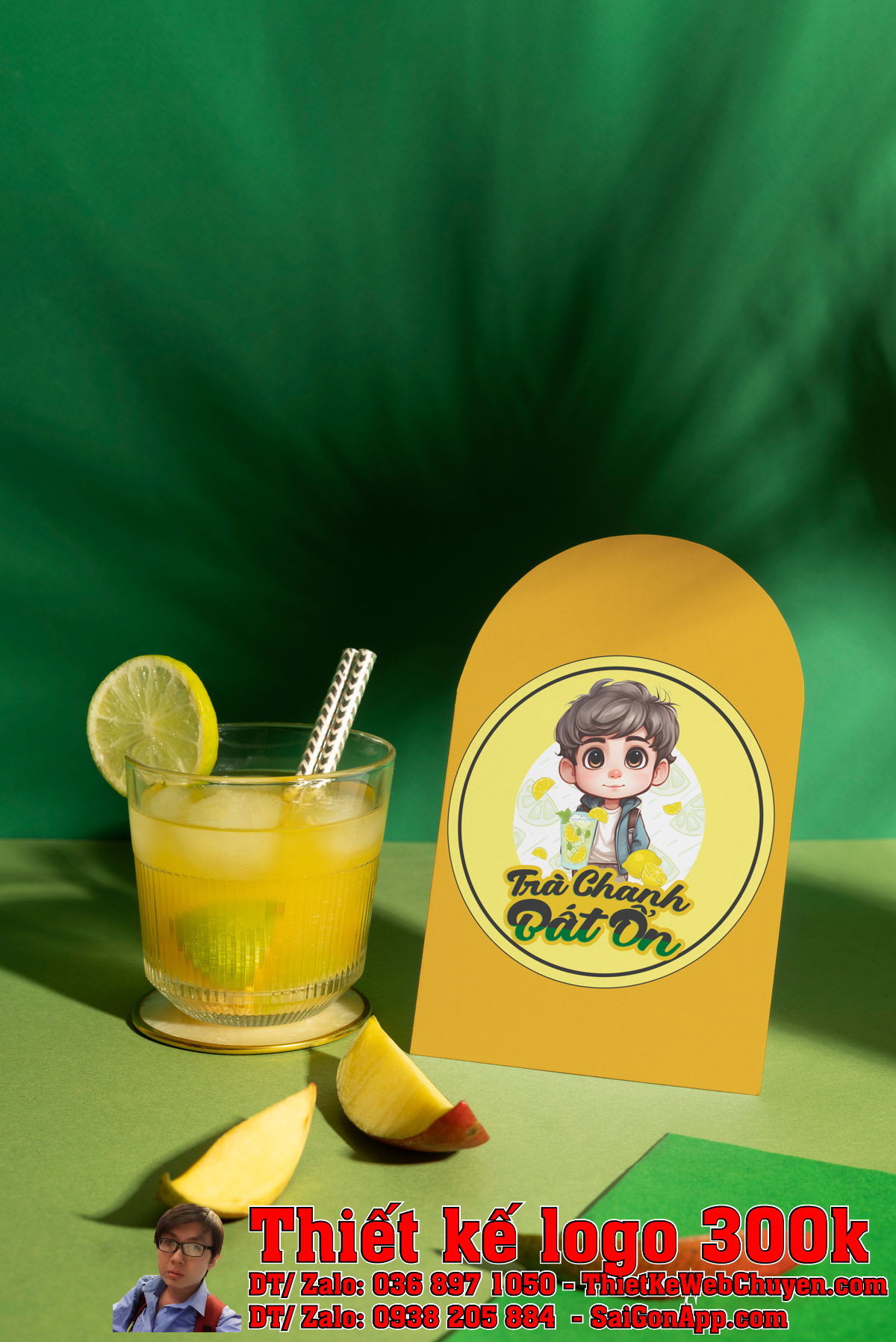 Ứng dụng thiết kế logo trà chanh TRÀ CHANH BẤT ỔN trên ly nhựa