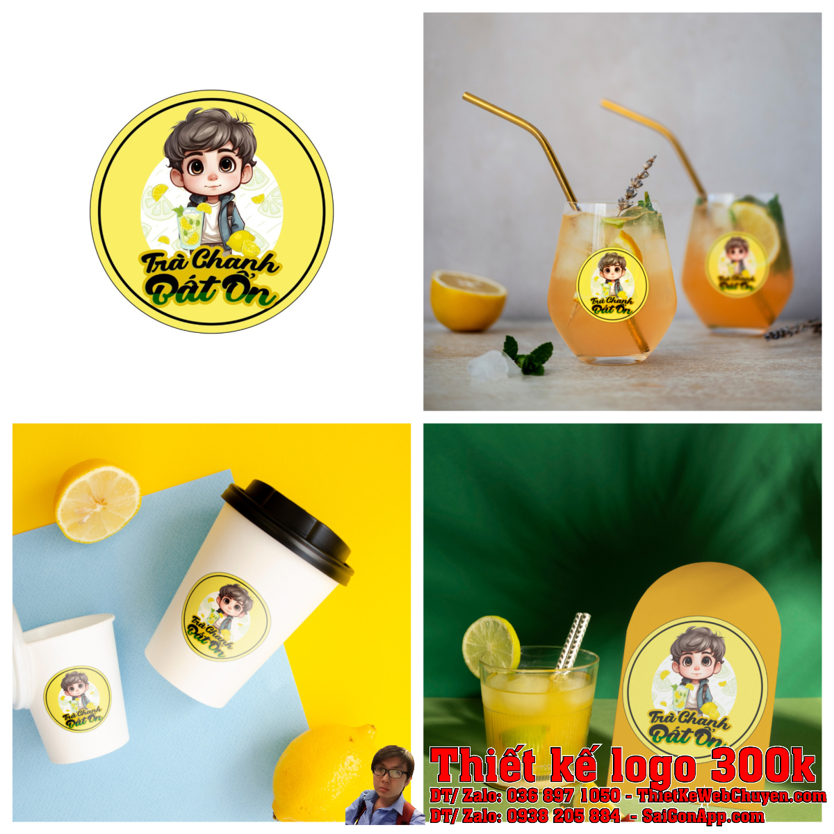 Biển hiệu sử dụng thiết kế logo trà chanh TRÀ CHANH BẤT ỔN