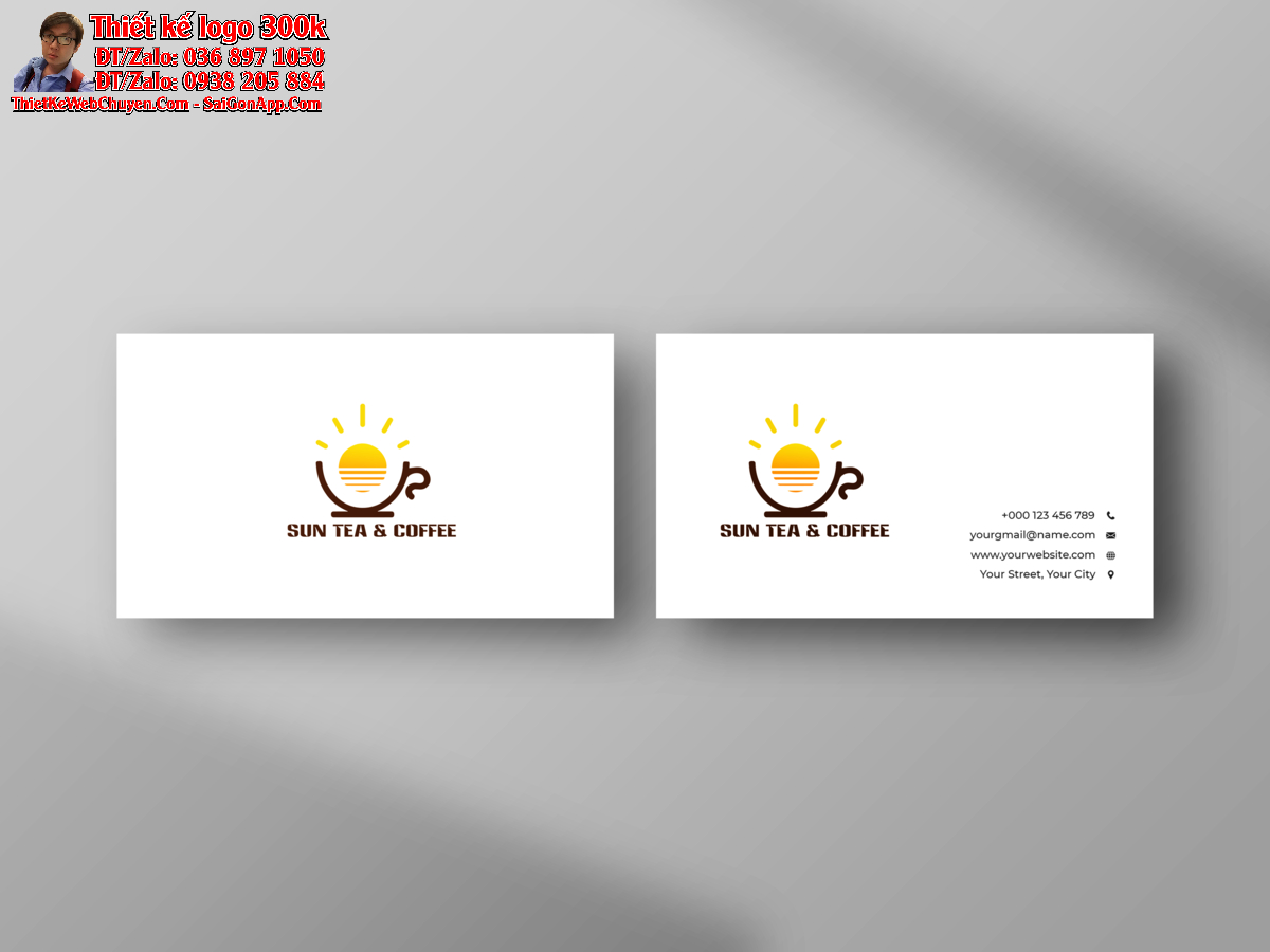 Thiết kế logo trà sữa và cà phê Sun Tea & Coffee - Mockup