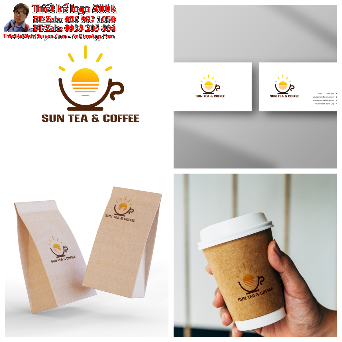 Thiết kế logo trà sữa và cà phê Sun Tea & Coffee - Phiên bản khác