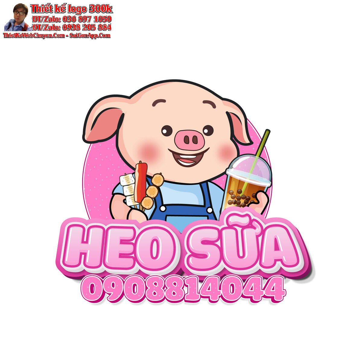 Thiết kế logo trà sữa và trà trái cây Heo Sữa