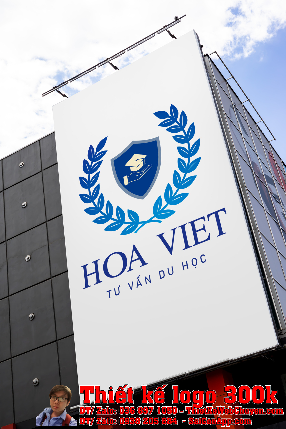 Ứng dụng Thiết kế logo tư vấn du học Hoa Việt trên ấn phẩm văn phòng