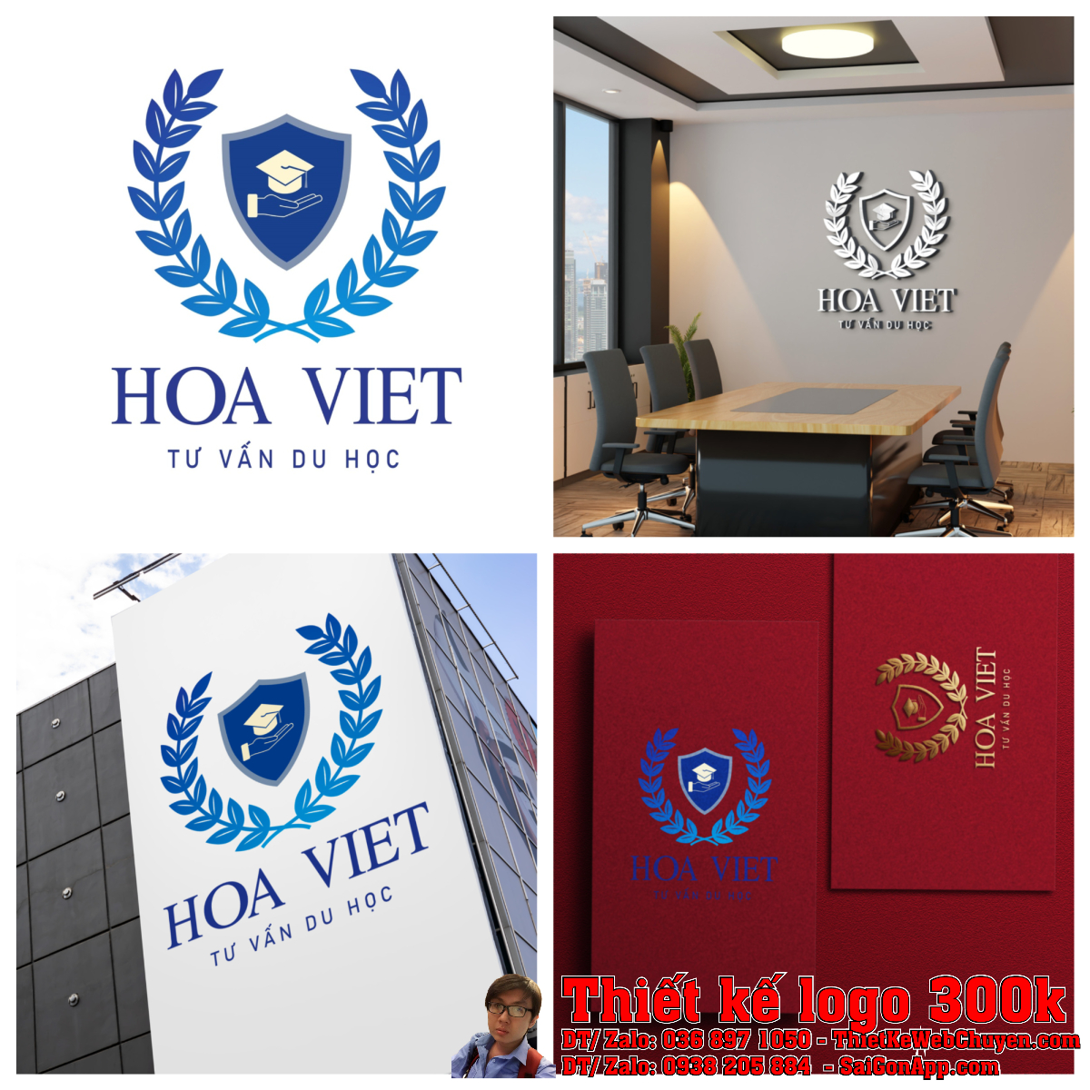 Thiết kế logo tư vấn du học Hoa Việt trên nền tảng kỹ thuật số