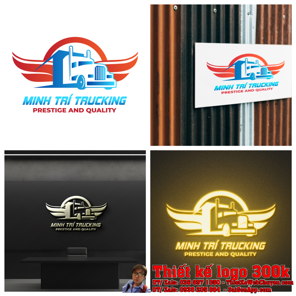 Tổng thể hoàn chỉnh Thiết kế logo vận tải xe container Minh Trí Trucking