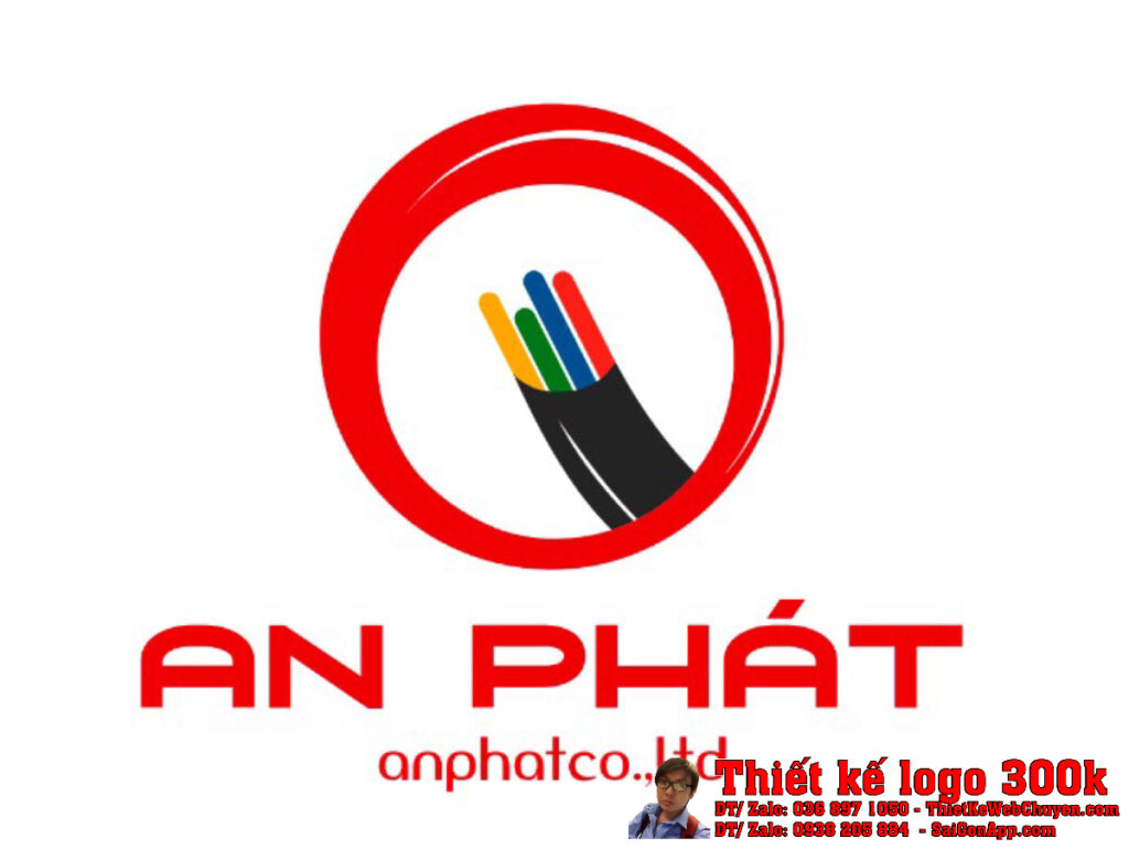 Thiết kế logo vật tư điện AN PHÁT Thiết kế logo vật tư điện AN PHÁT với dây điện đa màu và vòng tròn đỏ