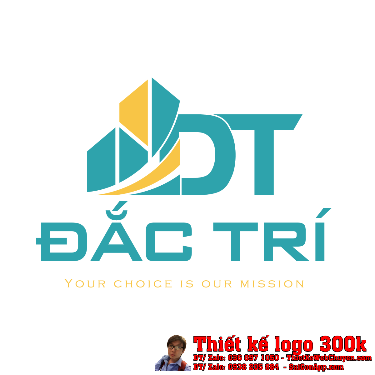 Thiết kế logo xây dựng ĐẮC TRÍ Mẫu Thiết kế logo xây dựng ĐẮC TRÍ chuyên nghiệp với màu xanh và vàng