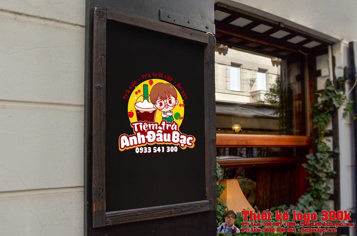 Thiết kế logo xe bán nước Tiệm trà Anh Đầu Bạc chi tiết trái cây