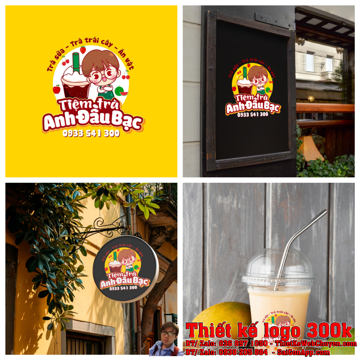 Thiết kế logo xe bán nước Tiệm trà Anh Đầu Bạc tổng thể