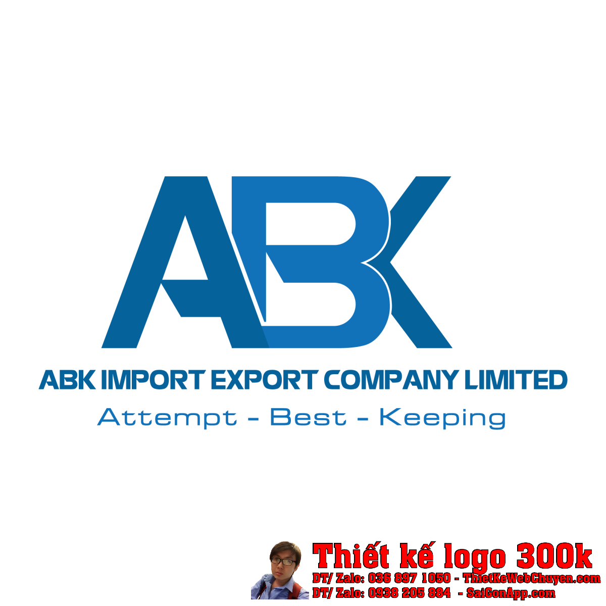 Thiết kế logo xuất nhập khẩu ABK Thiết kế logo xuất nhập khẩu ABK với chữ ABK liền mạch và slogan