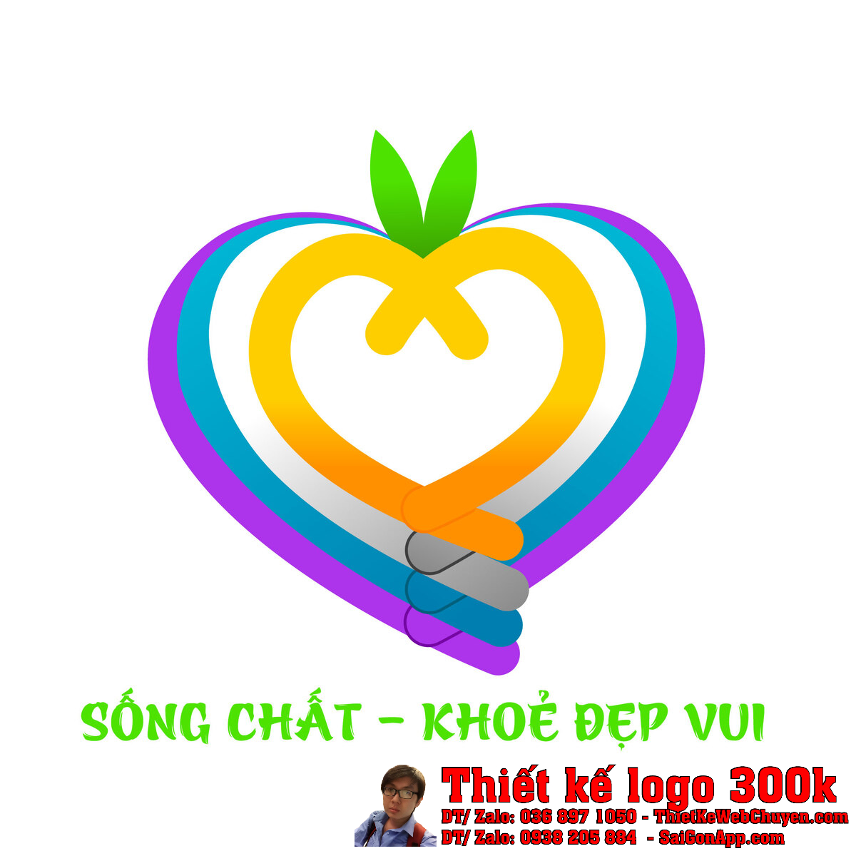 Thiết kế logo yoga SỐNG CHẤT KHOẺ ĐẸP VUI bản màu đầy đủ