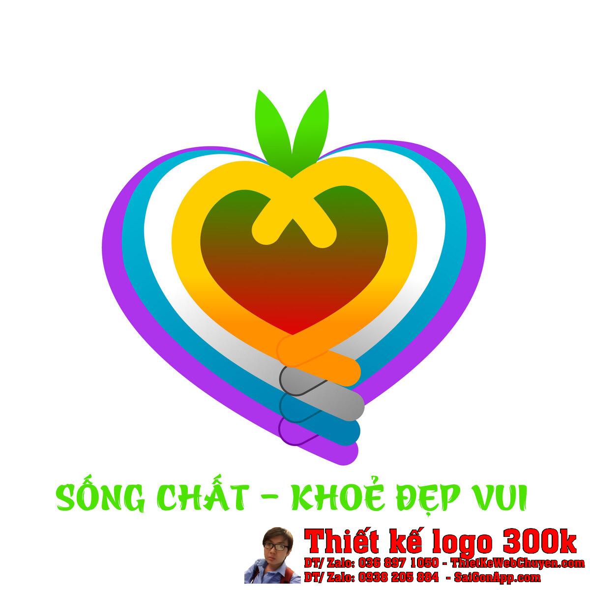 Phối cảnh Thiết kế logo yoga SỐNG CHẤT KHOẺ ĐẸP VUI trên tường