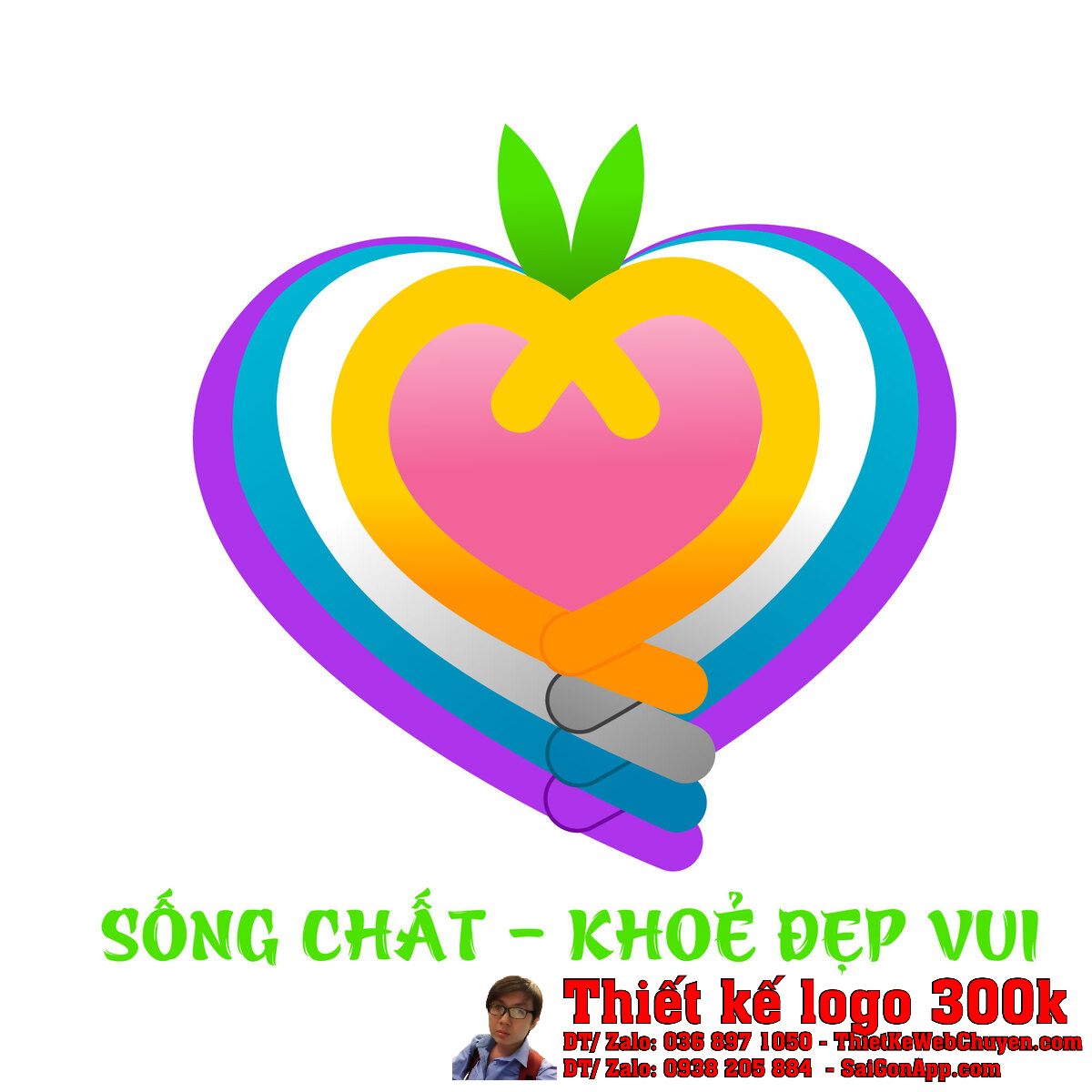Thiết kế logo yoga SỐNG CHẤT KHOẺ ĐẸP VUI trên ấn phẩm văn phòng