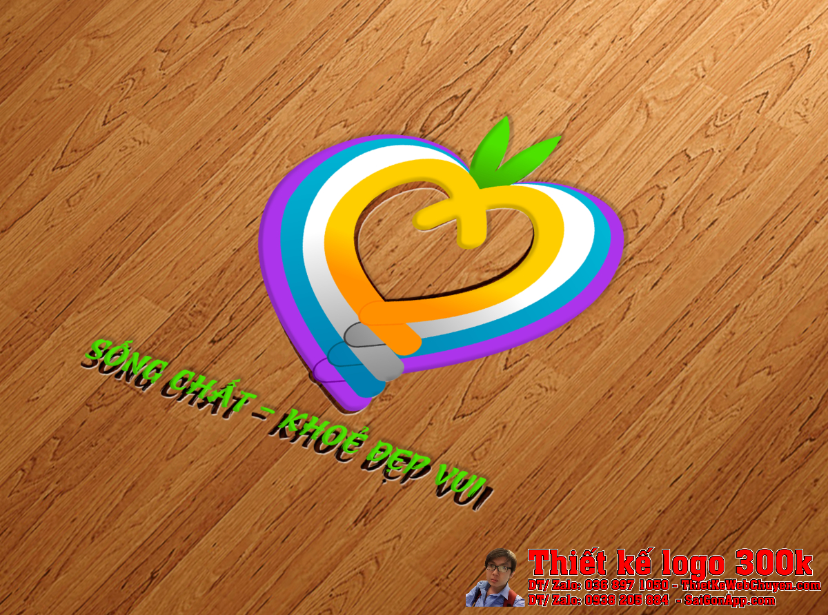 Biểu tượng trái tim trong Thiết kế logo yoga SỐNG CHẤT KHOẺ ĐẸP VUI