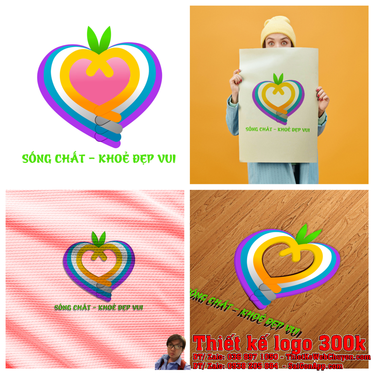 Tổng thể Thiết kế logo yoga SỐNG CHẤT KHOẺ ĐẸP VUI